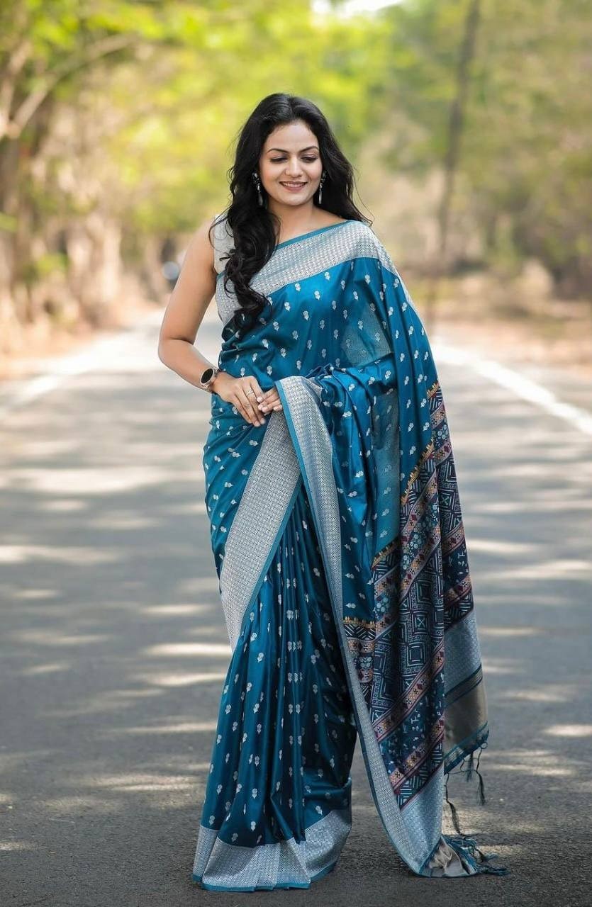 Soft Lichi Silk Sari Beautiful Rich Pallu & Jacquard Work Saree With Blouse New