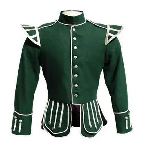 Military Jacket Piper Drummer Doublet Green Jacket 100% Wool Tailored Tunic Jack