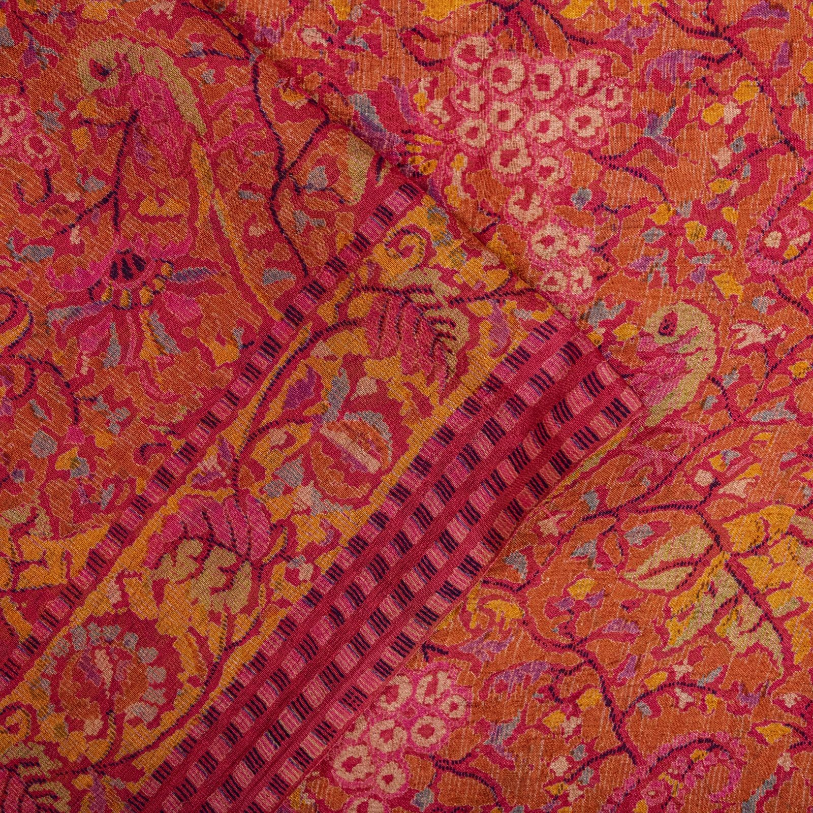 Sanskriti Vintage Pink Pure Silk Saree Paisley Print Craft Fabric Sari 6Yard Diy