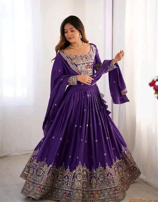 Ready To Wear Chanderi Silk Lehenga Choli Set Embroidered Wedding PartyWear