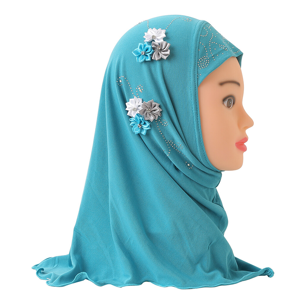 Girls Kids Prayer Hijab Scarf Shawl Muslim Flower Turban Headwrap Bandana 2-6Y