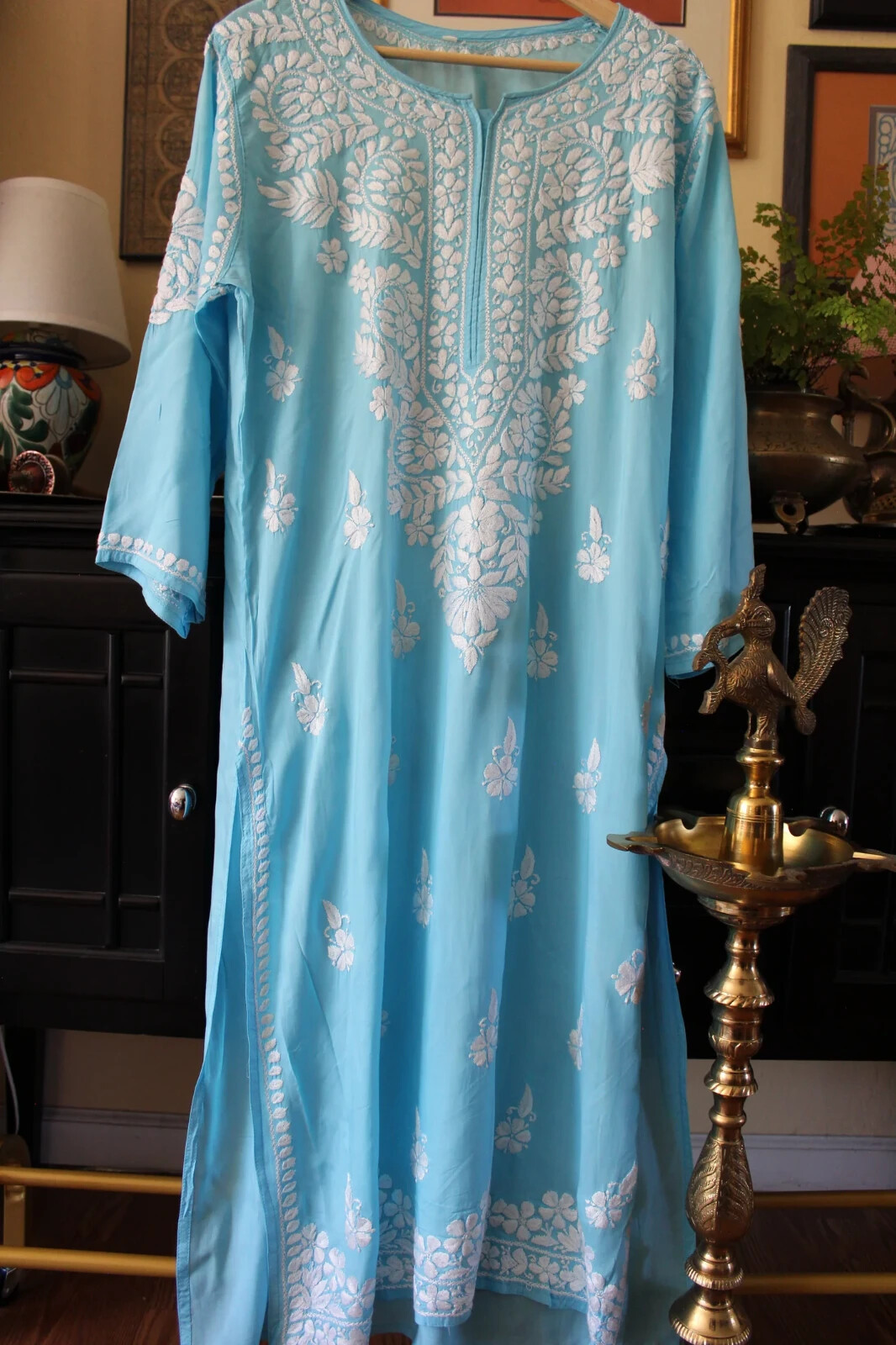 Blue Traditional Lucknow Chikankari Kurti – 100% Hand Embroidered, Premium Modal