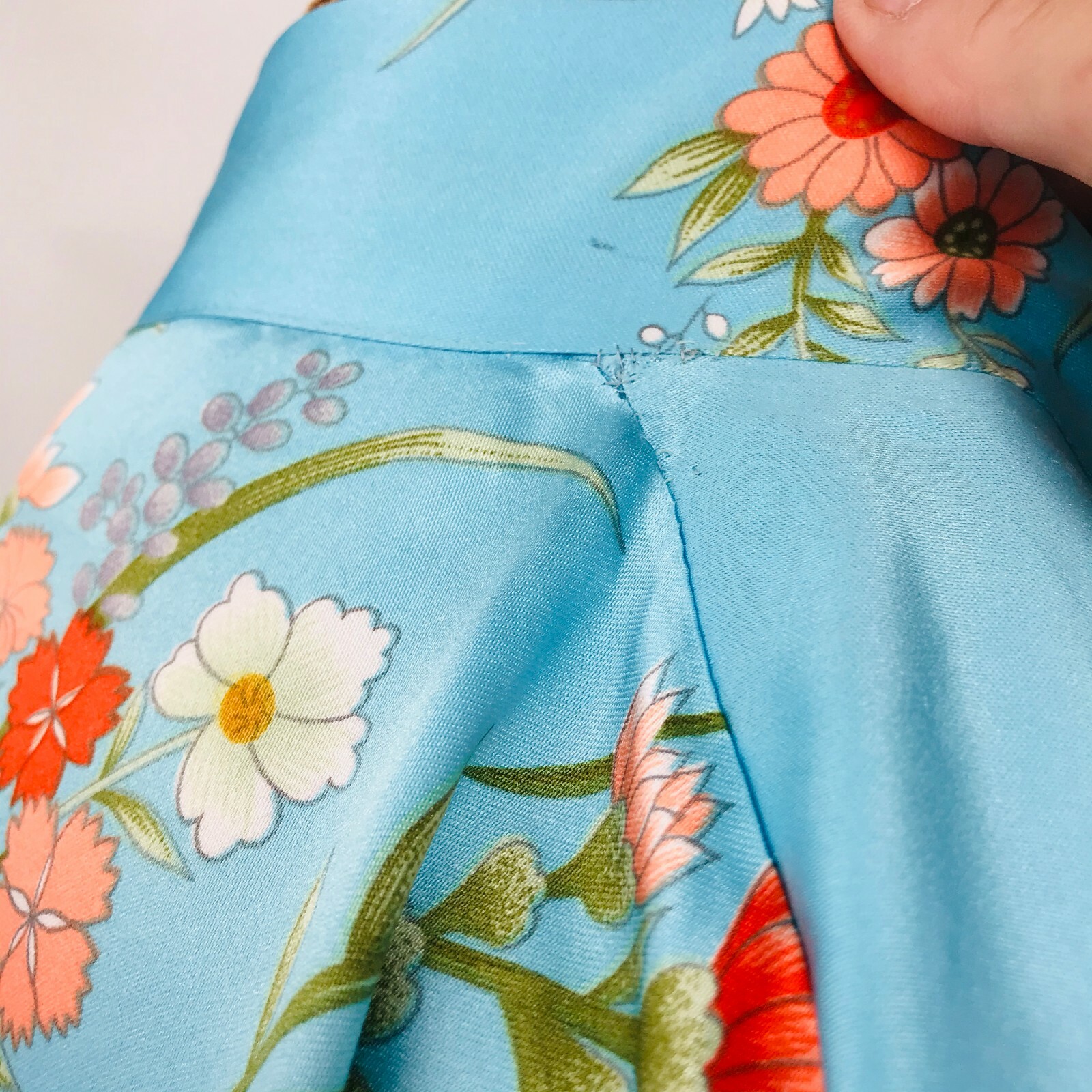 Vintage Japanese Kimono Polyester Blue Long Jacket Flowers Made in Japan Festive