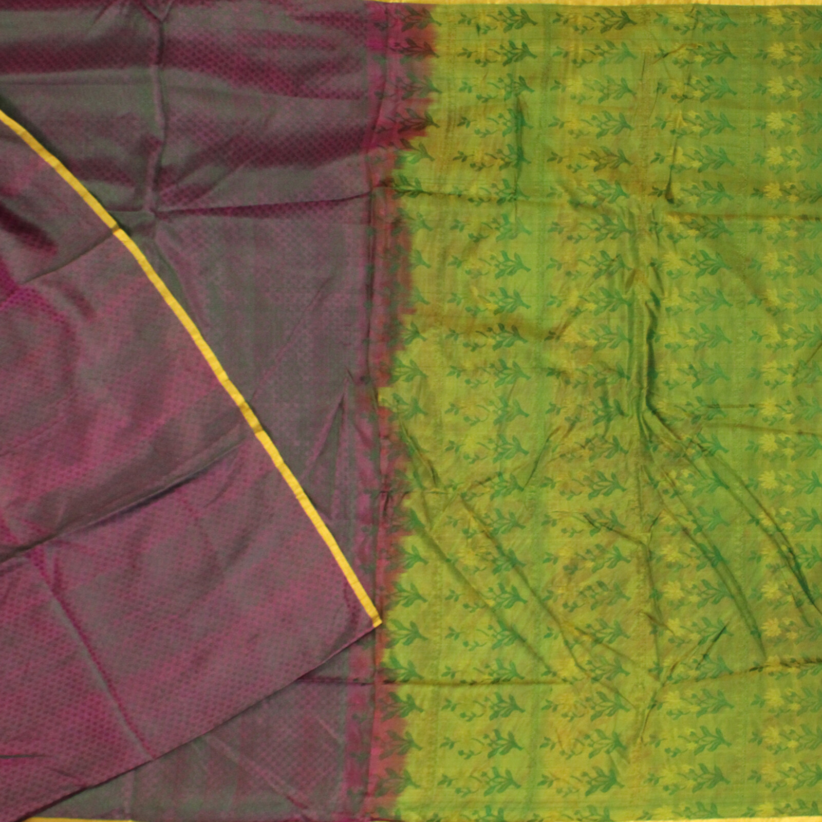 Vintage 100% Pure Silk Saree Zari Border Handwoven Double Shade Butta Work Sari