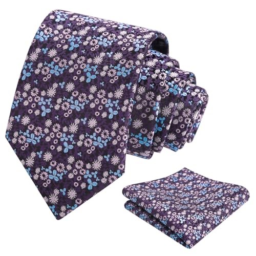 Mens 3.15inches Exquisite Floral Tie with Small F142-dark Purple+blue+pink