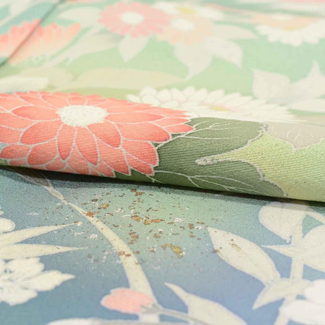 Vintage Japanese Kimono | Houmongi | Green Silk | Botanical | uu2526b