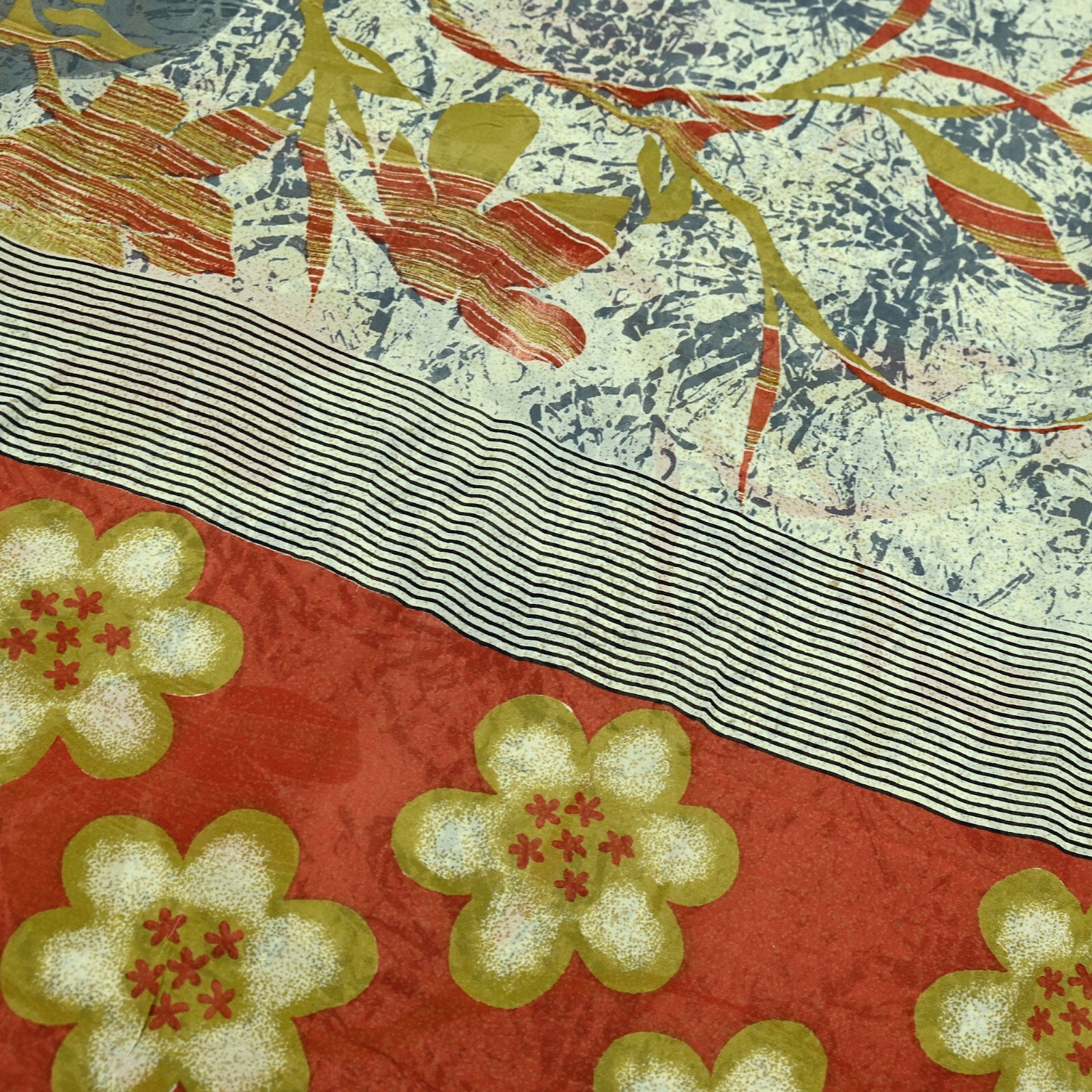 Vintage Sari Ivory & Gray Pure Georgette Silk Printed Sarees Sewing 5yard Fabric