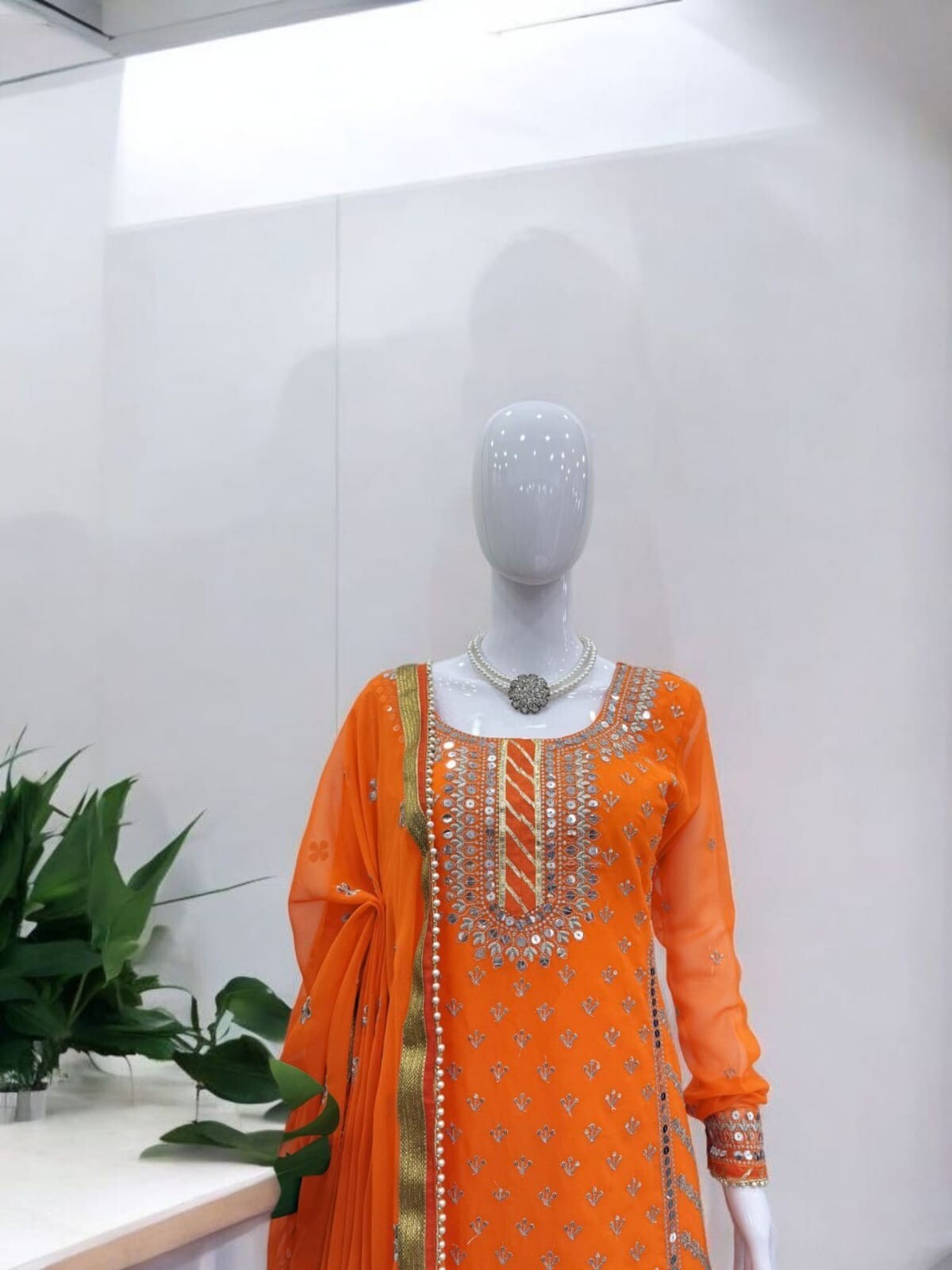 Designer Orange Kurta Sharara Pair With Sequence And Thread Work.Festival Wear