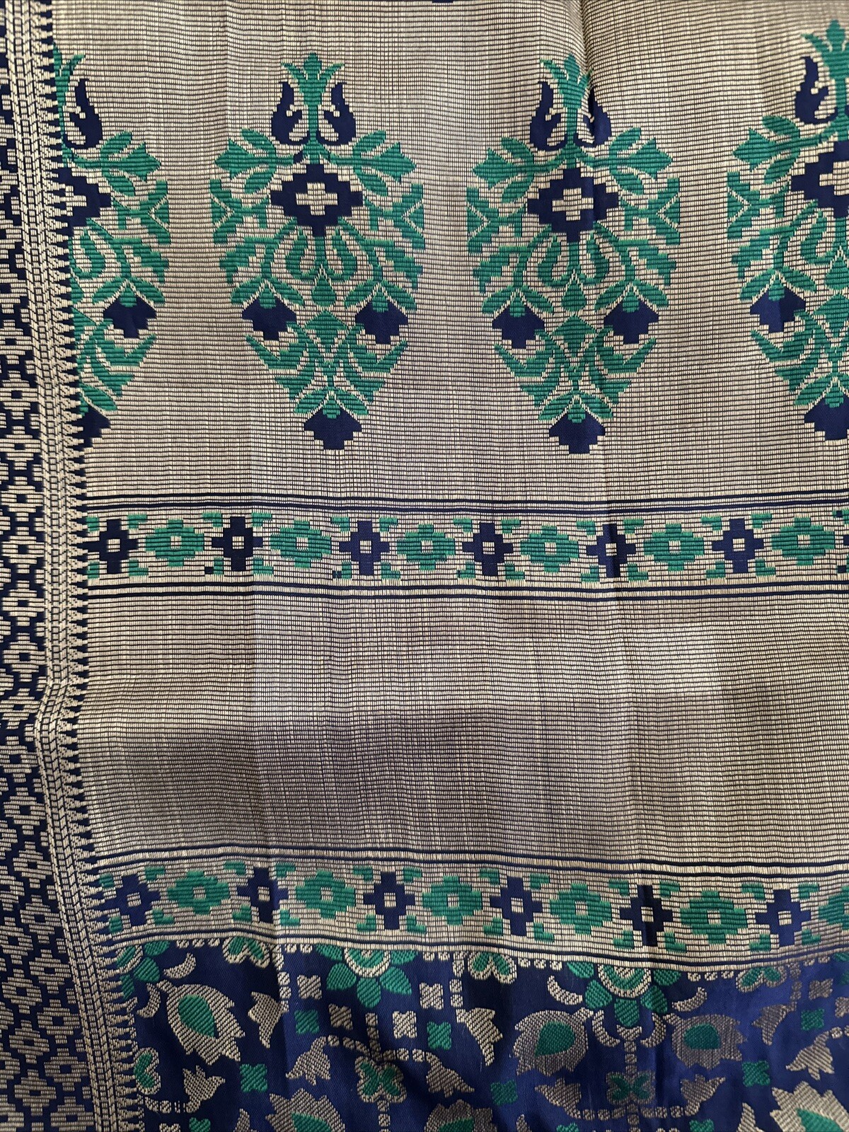 Indian Saree in Green, Blue, and Gold Color