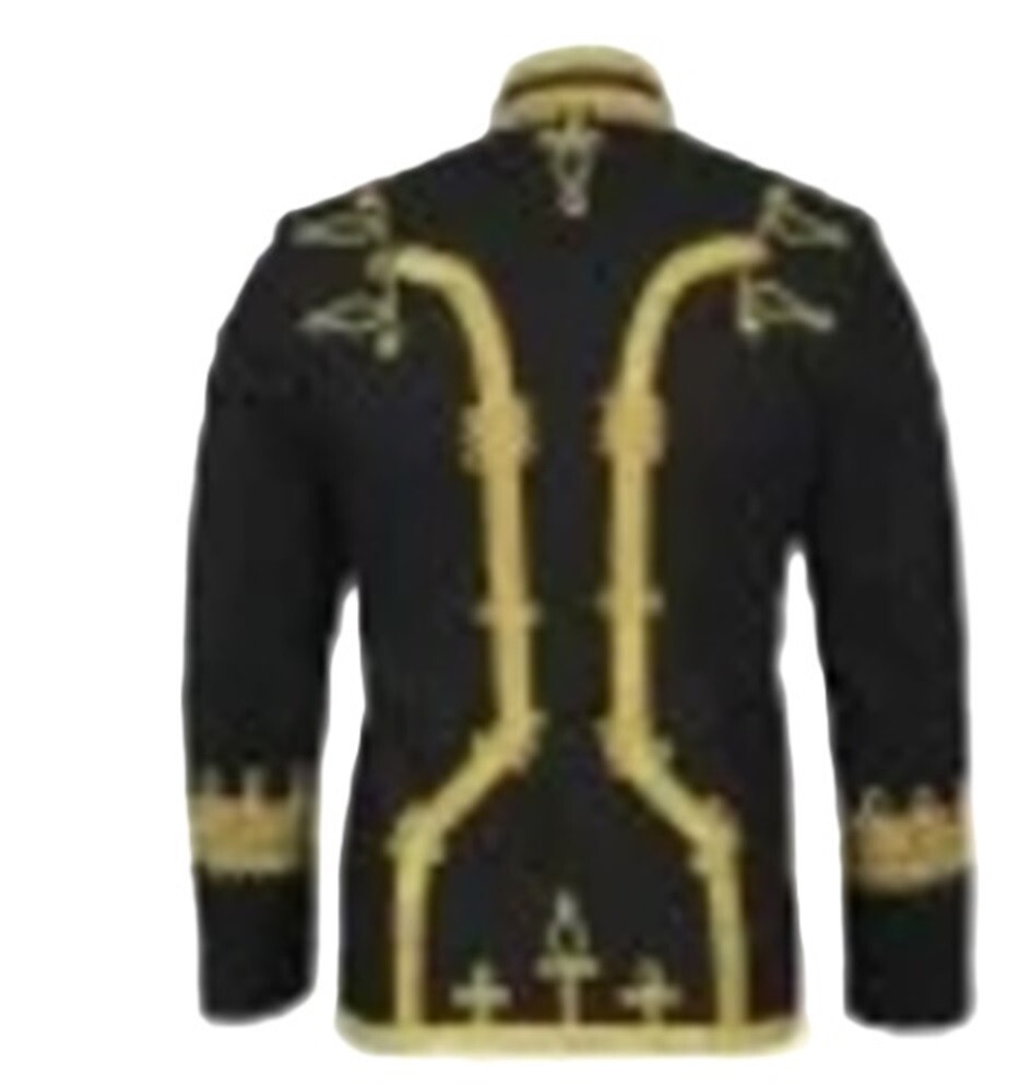 Black Wool Hussar Doublet Jacket with Gold Braid