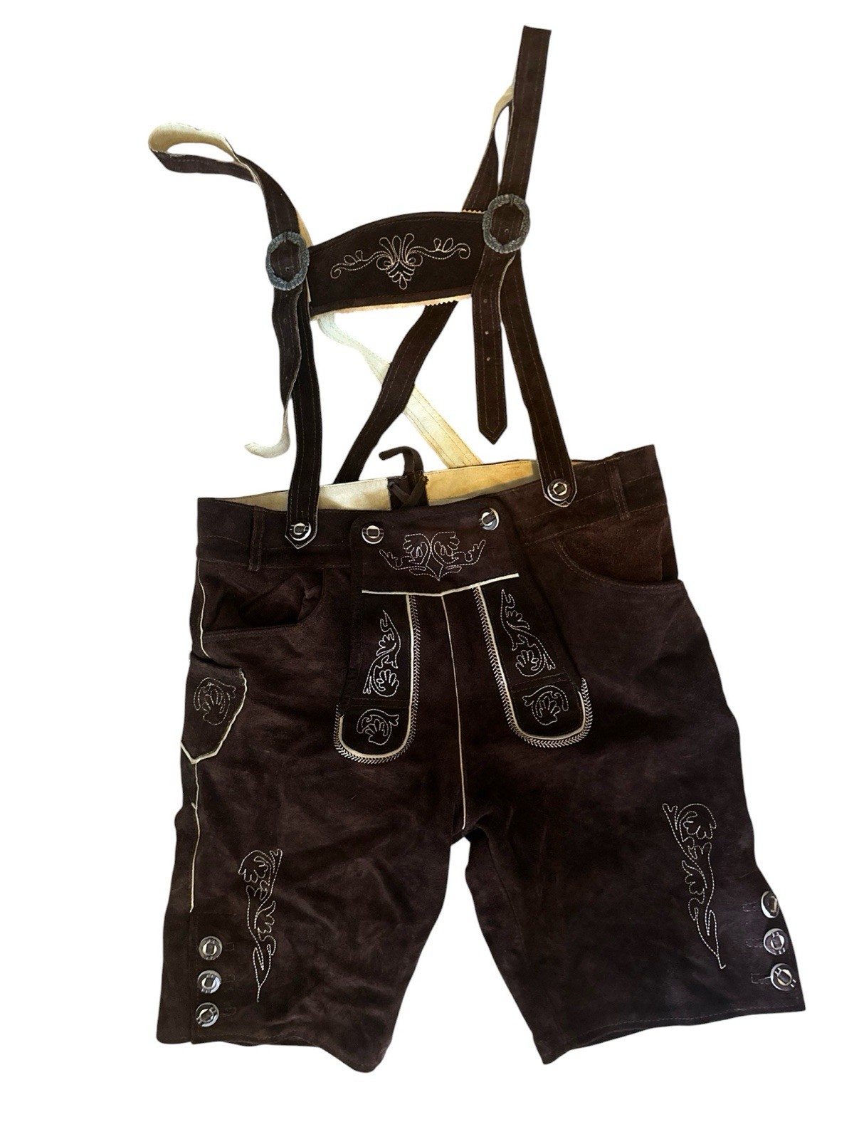 Authentic German Lederhosen genuine, Dark Brown Suede/Leather size 52 US XL