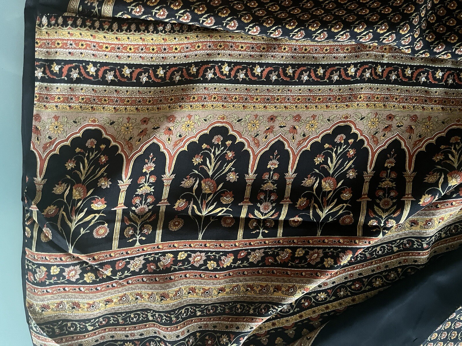 NWT 100% Silk Crepe Saree RITU KUMAR Style Black Red Floral Motif Diwali Pick 1
