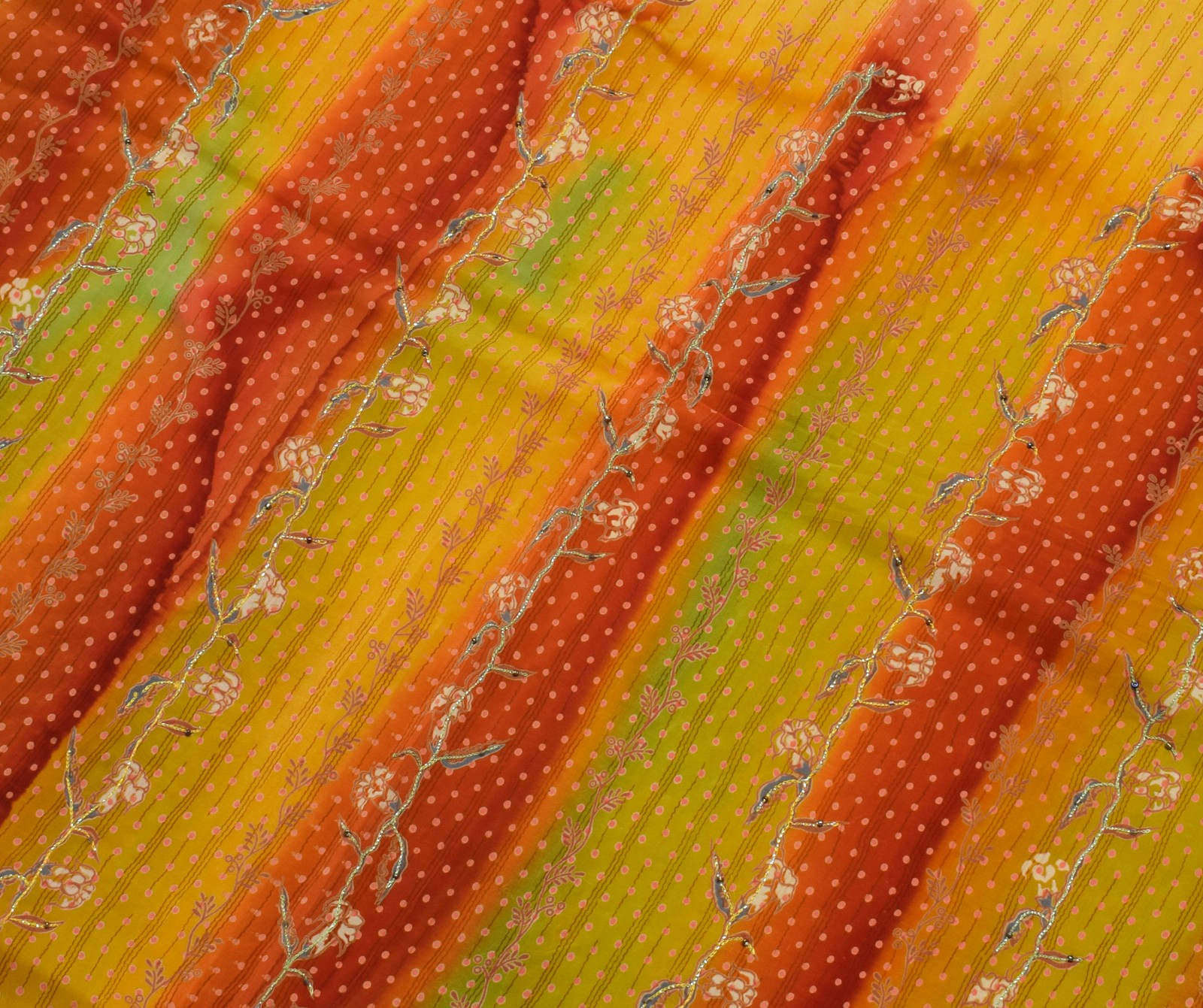 Sushila Vintage Indian Saree Pure Crepe Slk Hand Beaded & Printed Sari Fabric