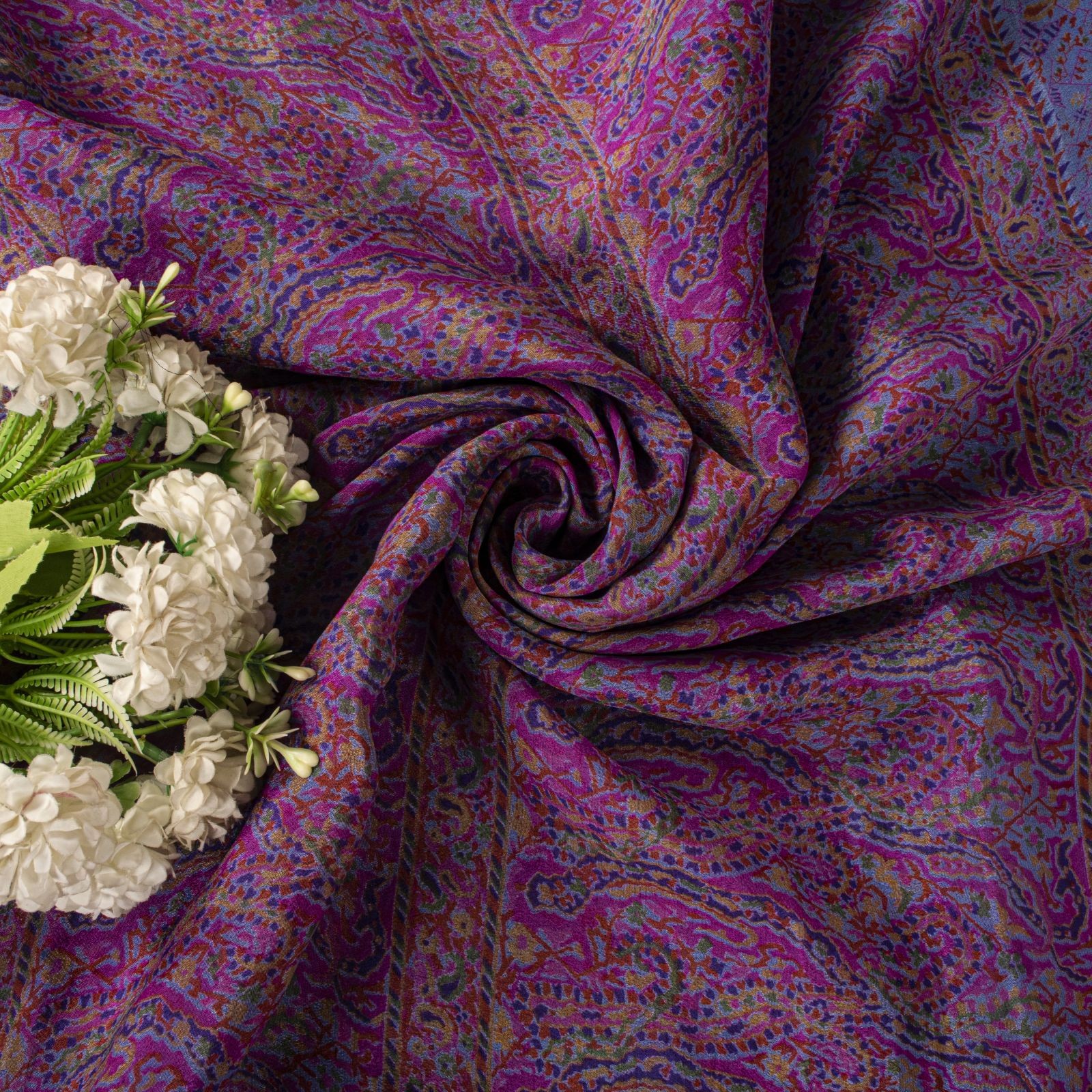 Sanskriti Vintage Purple Pure Silk Saree Paisley Print Craft Fabric 6.5Yard Sari