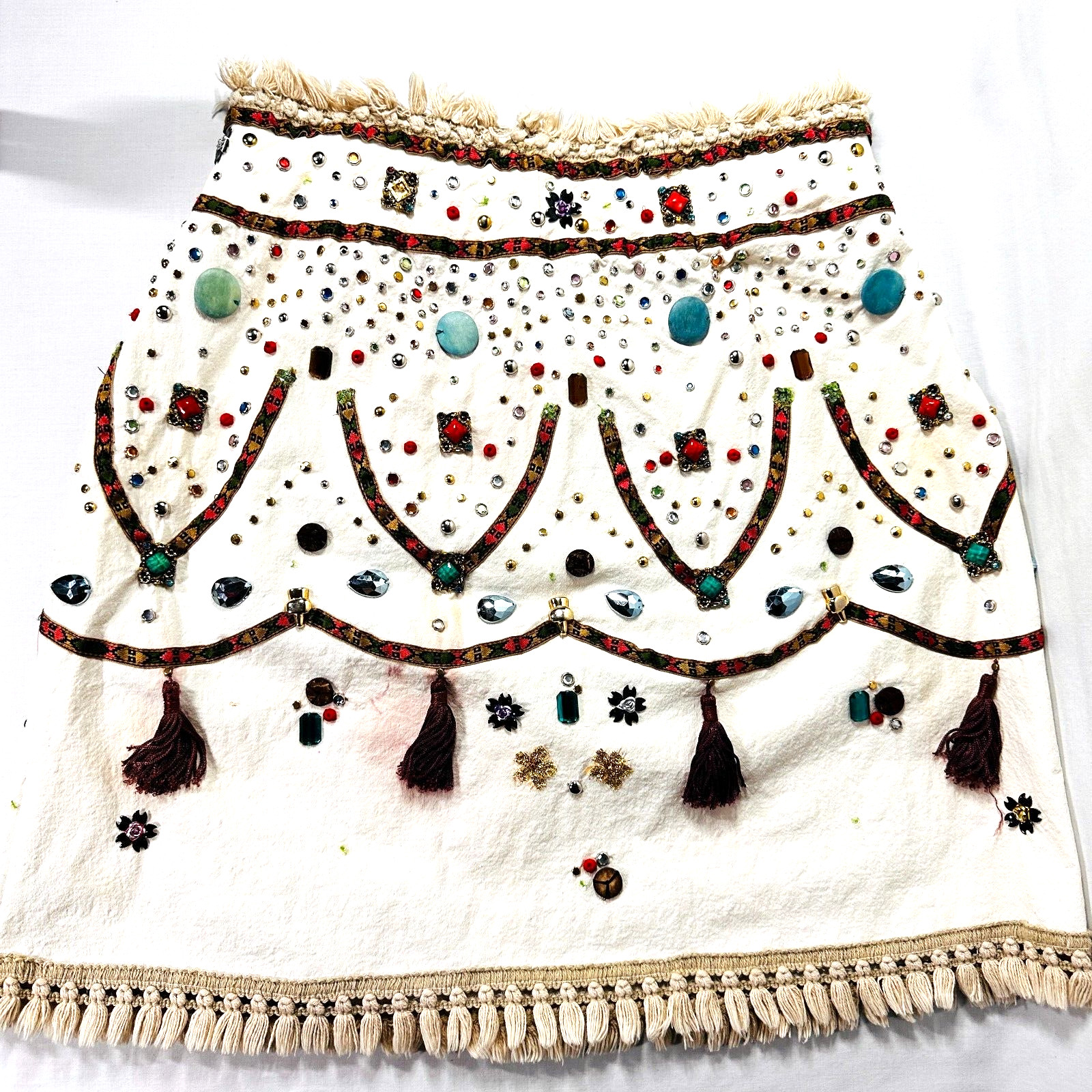 Flared Skirt Beautiful Handmade Bead Studded Folk Art 32 Inch Waist/Wall Hanging