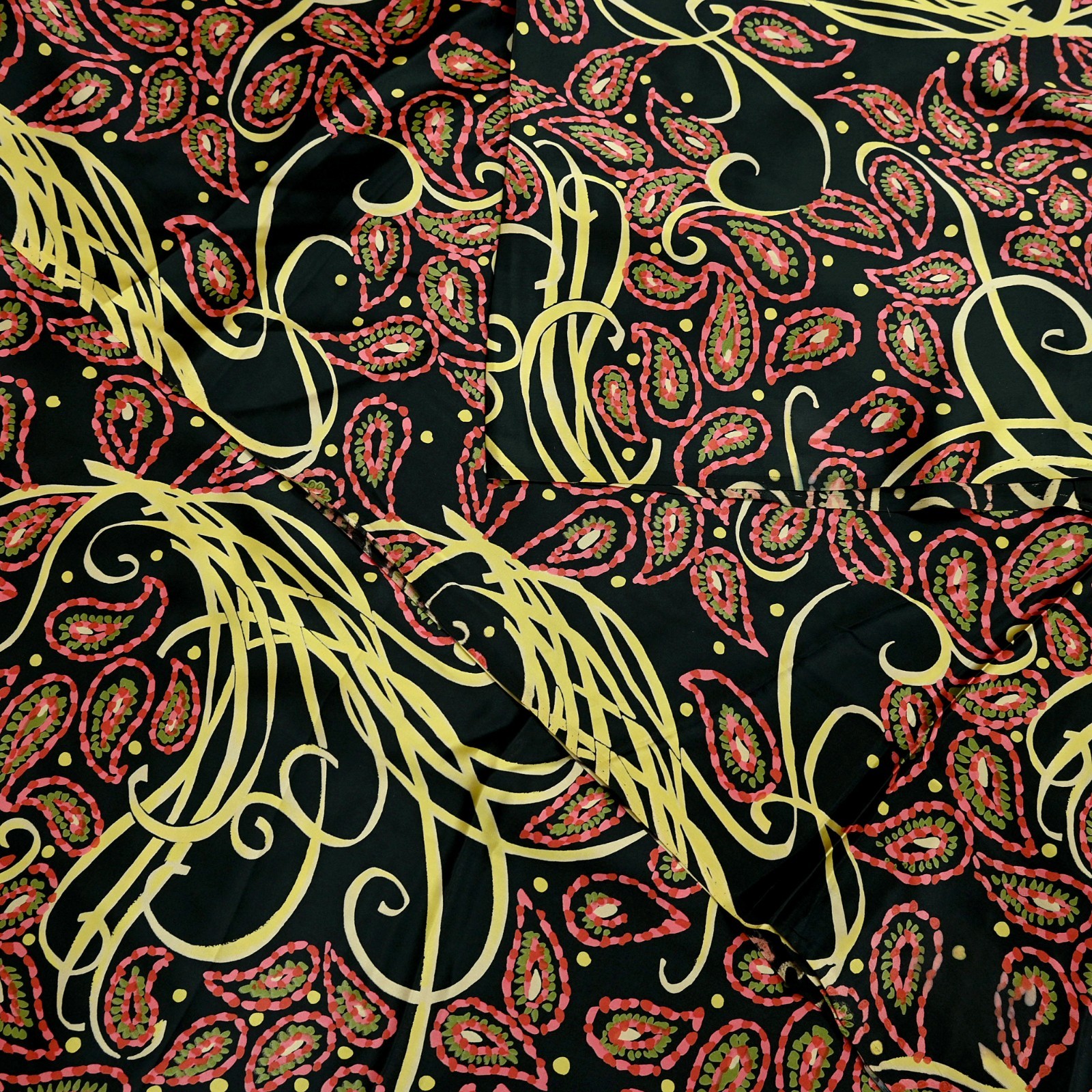 Indian Vintage Saree Black Satin Printed Sari 6yd Sewing Soft Craft Fabric