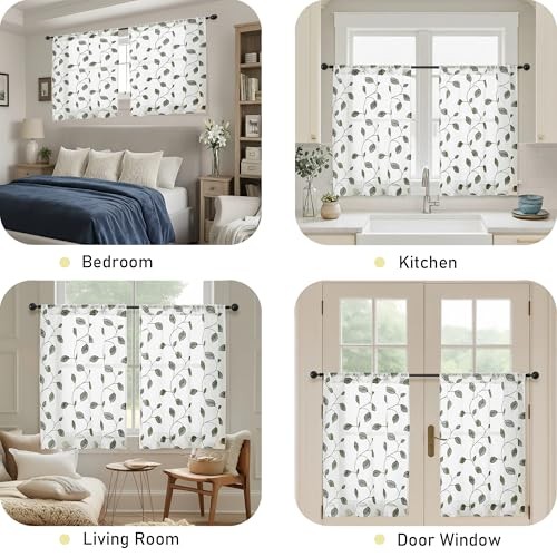 Sheer Curtains 36 Inch Length 2 Panels, 30″W x 36″L (Pack of 2) Sage Green
