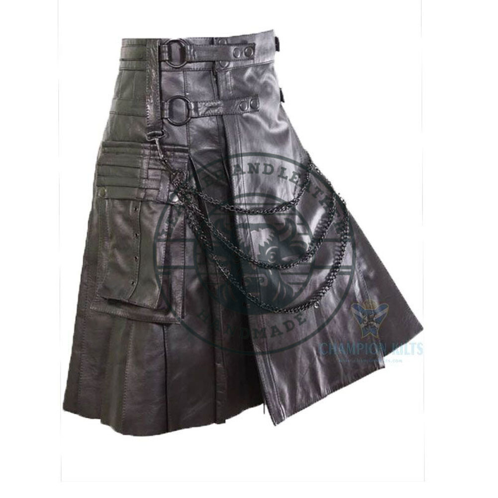 Men’s Handmade Leather Kilt with Pockets– Gothic, Edgy Look for Unique Occasions