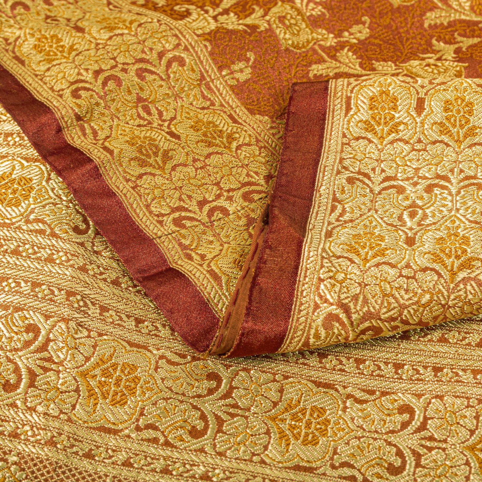 Sanskriti Vintage Orange Blend Silk Saree Banarasi Brocade Handwoven Sari Fabric