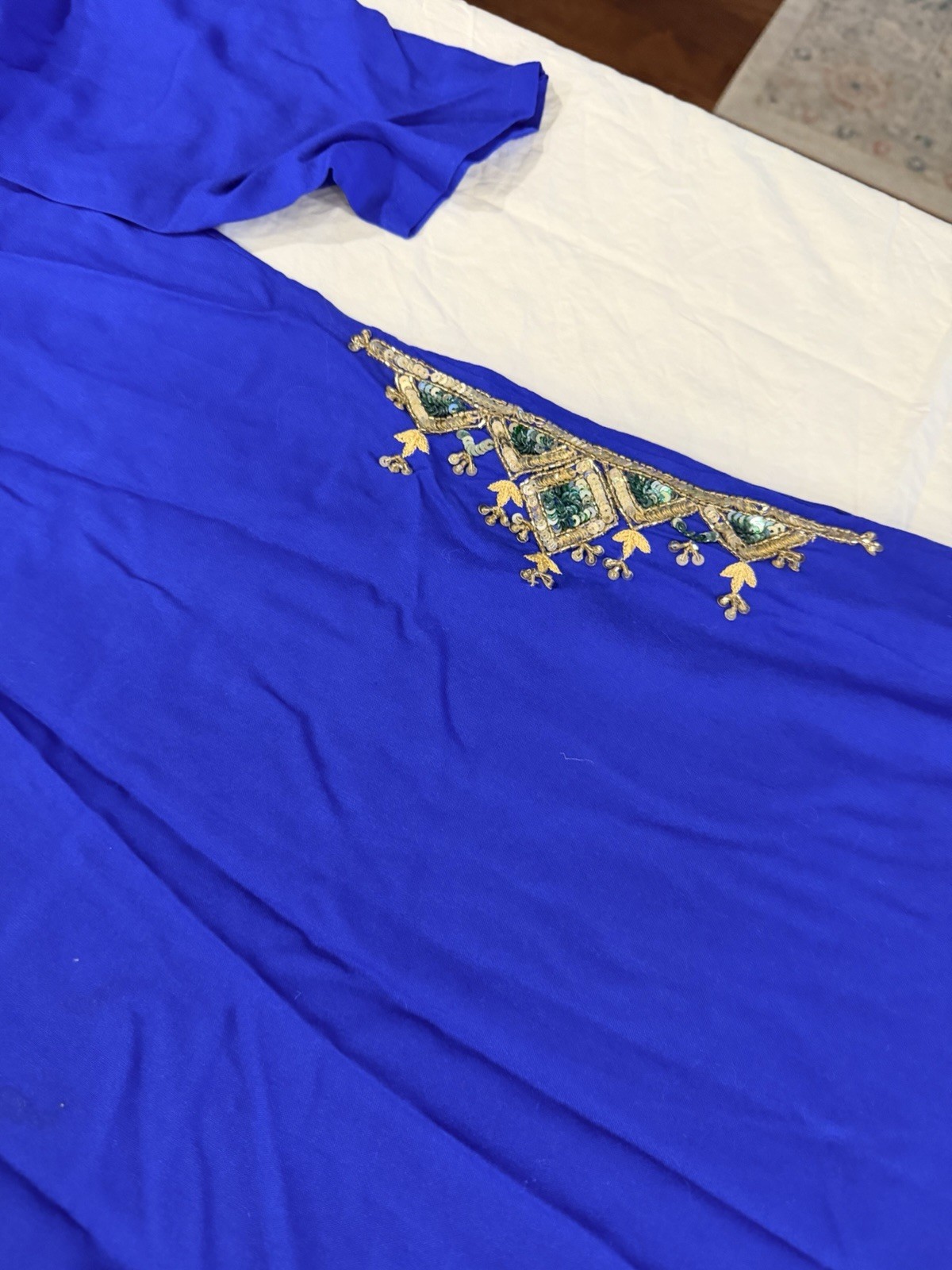 Royal Blue Indo Kurta Set Embellished A-Line Kurti with Palazzo Pants Sized XXL
