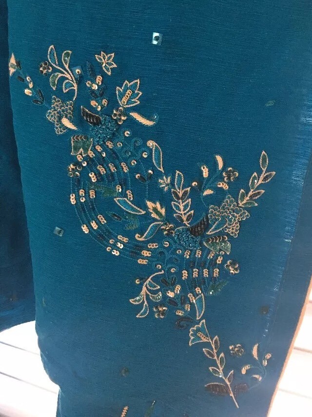 Ladies blue ( Ferozi) and Beige kameez kamiz shalwar salwar pants and dupatta