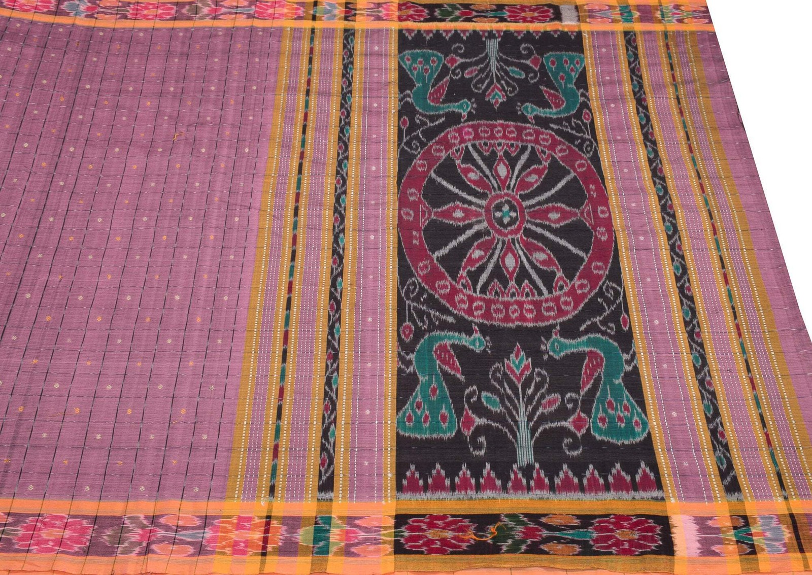 Sushila Vintage Pink Saree Pure Cotton Silk Sambalpuri Ikat Sari Craft Fabric