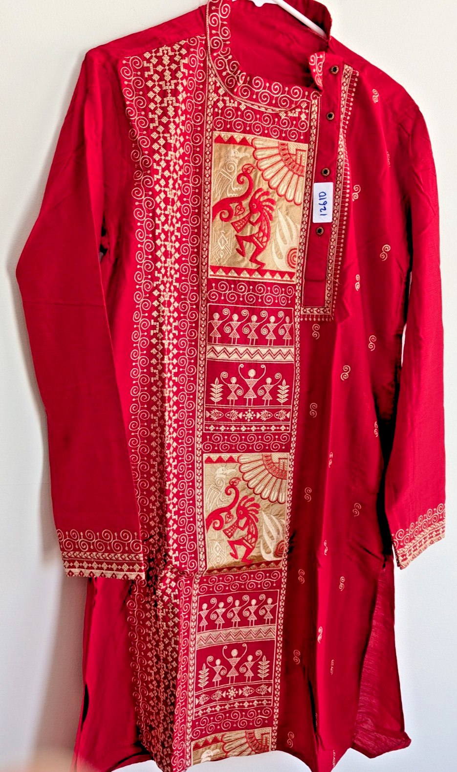 Kurta Punjabi Silk Intricate Embroidery kokopelli Figure Wedding Party Wear