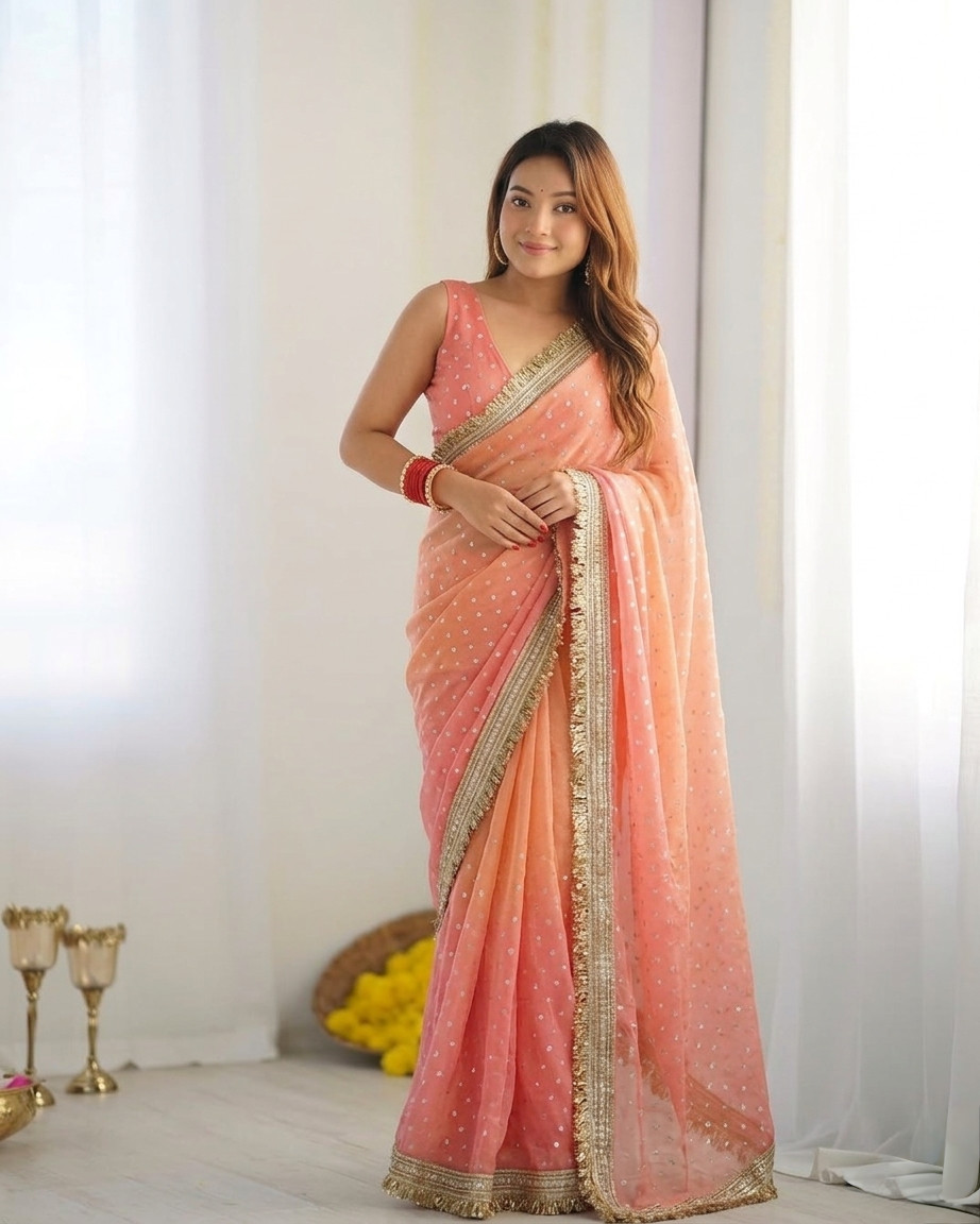 Ethnic Wedding Fancy Soft Lichi Silk Saree,Indian Traditional Style Sari Party