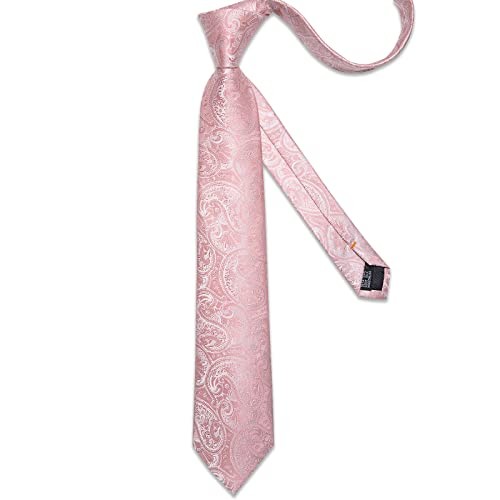 Mens Tie Set Silk Solid Paisley Necktie and Pocket Square Pink Paisley