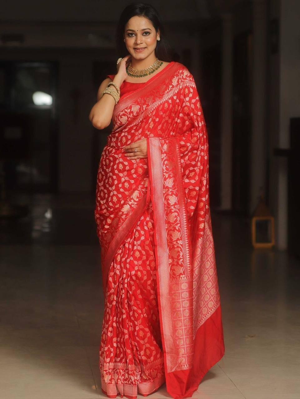 Women’s Banarasi Festival Wear Soft Silk Saree With Blouse Piece Sari