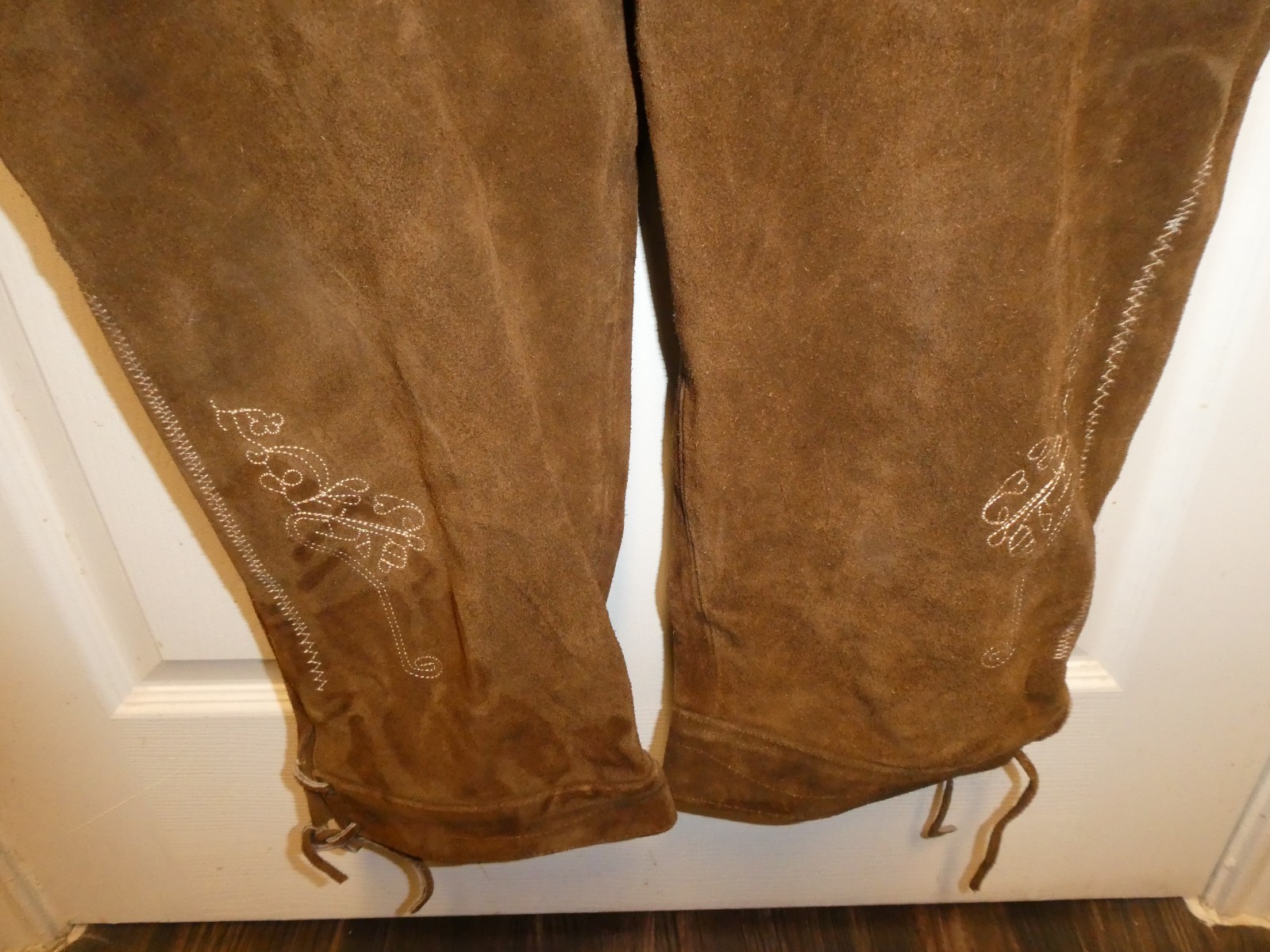 Men’s Brown Suede Leather Lederhosen Traditional German Shorts w/ Suspenders 36