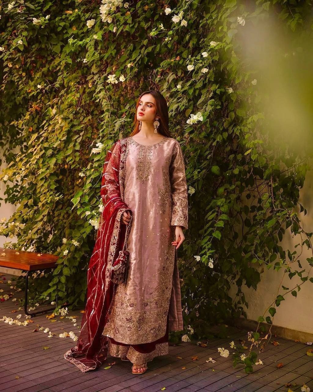 Heavy Reception Wear Peach Fancy Heavy Silk Salwar Kameez With Dupatta For Women