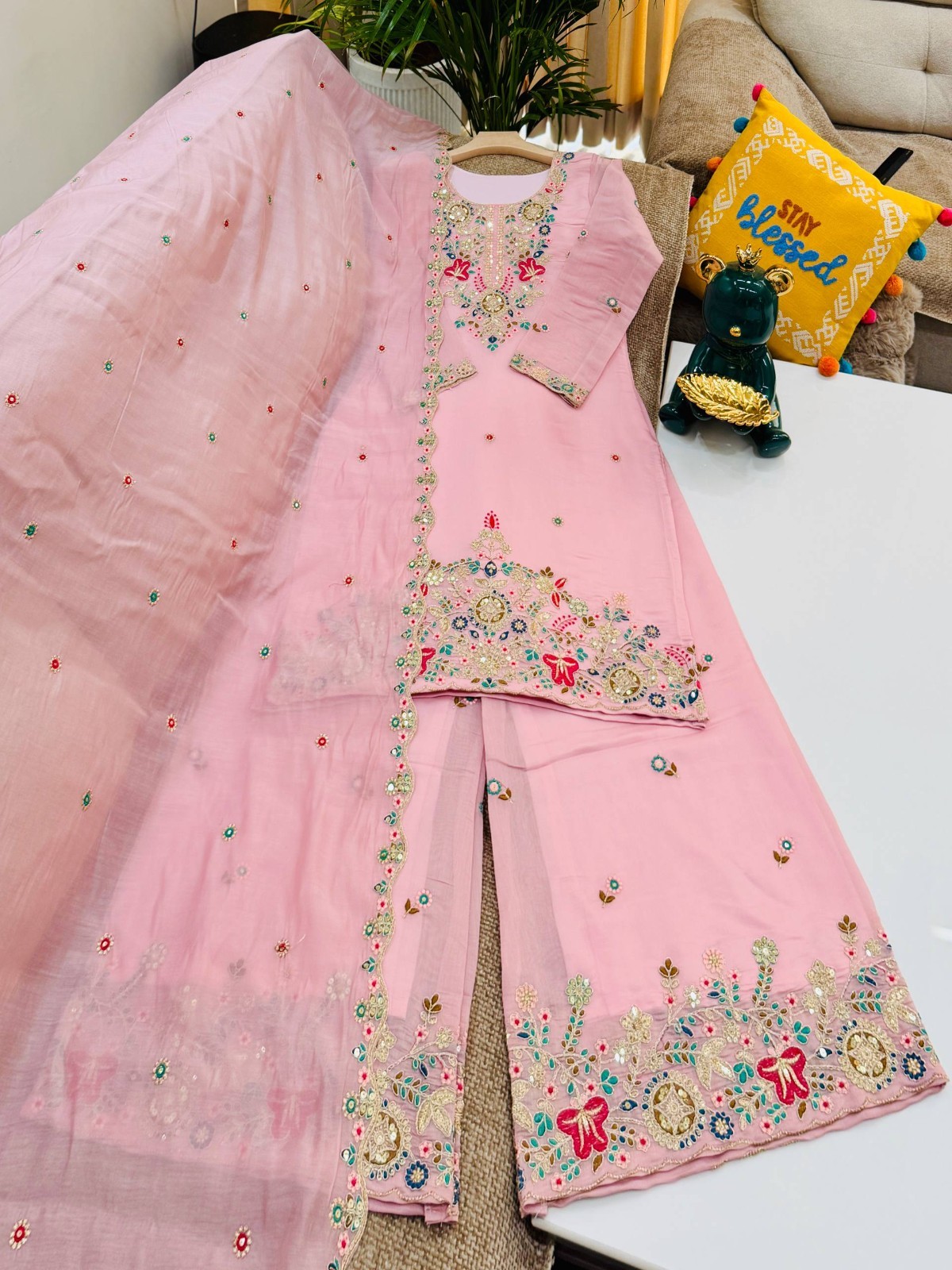 New Launching Mal Chanderi Palazzo Suit With Dupatta For Functional Wear