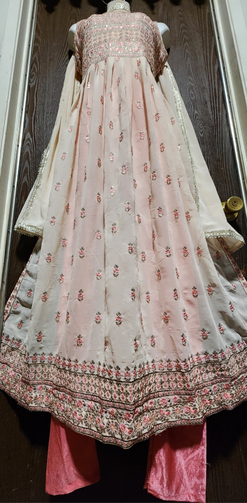 Size 36″ Readymade bollywood Women’s Anarkali Kameez Pajami Dupatta Dress Peach