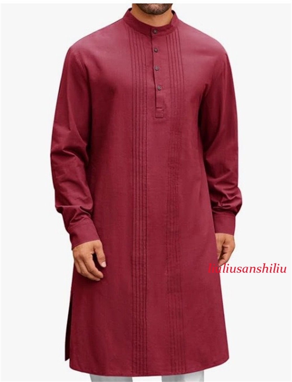 Men’s Middle Eastern Clothes Long Sleeve Muslim Islamic Kaftan Long Dress Robe