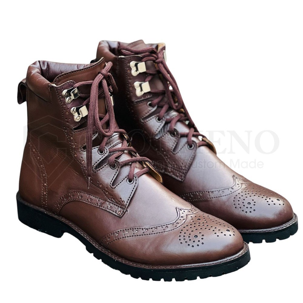 Leather Kilt Boot Brown Ghillie Brogues Scottish Boots In Rubber & Leather Sole