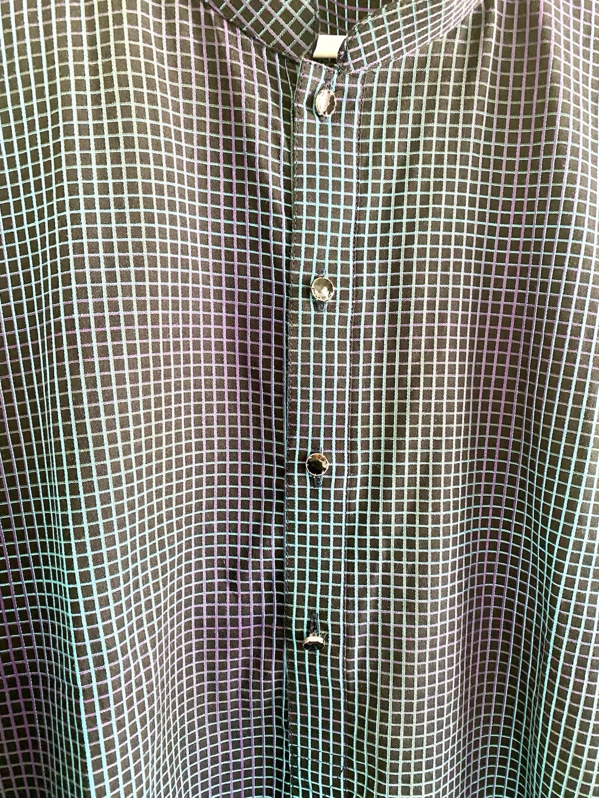 Men’s Traditional Indian Pakistani Long Kurta Green/Purple Checkered Size 48 CM