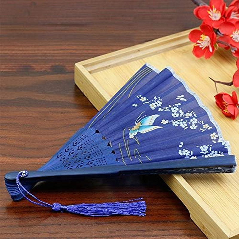 Floral Patterned Hand Fans, Vintage Silk and Japanese Lace Designs with Bamboo F