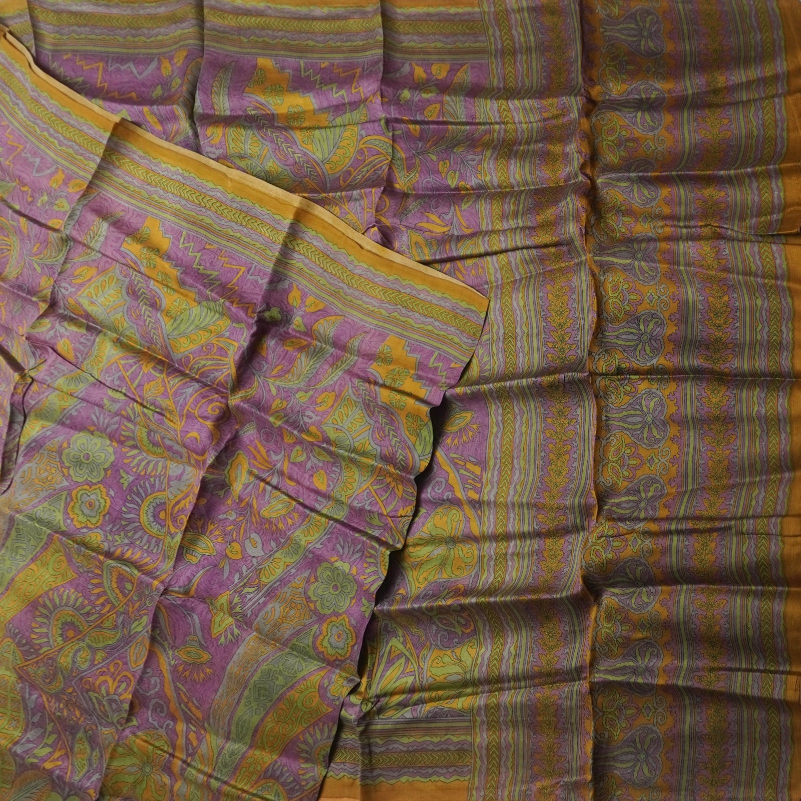 Vintage Purple Sarees 100% Pure Silk Printed Indian Sari 5YD Decor Craft Fabric