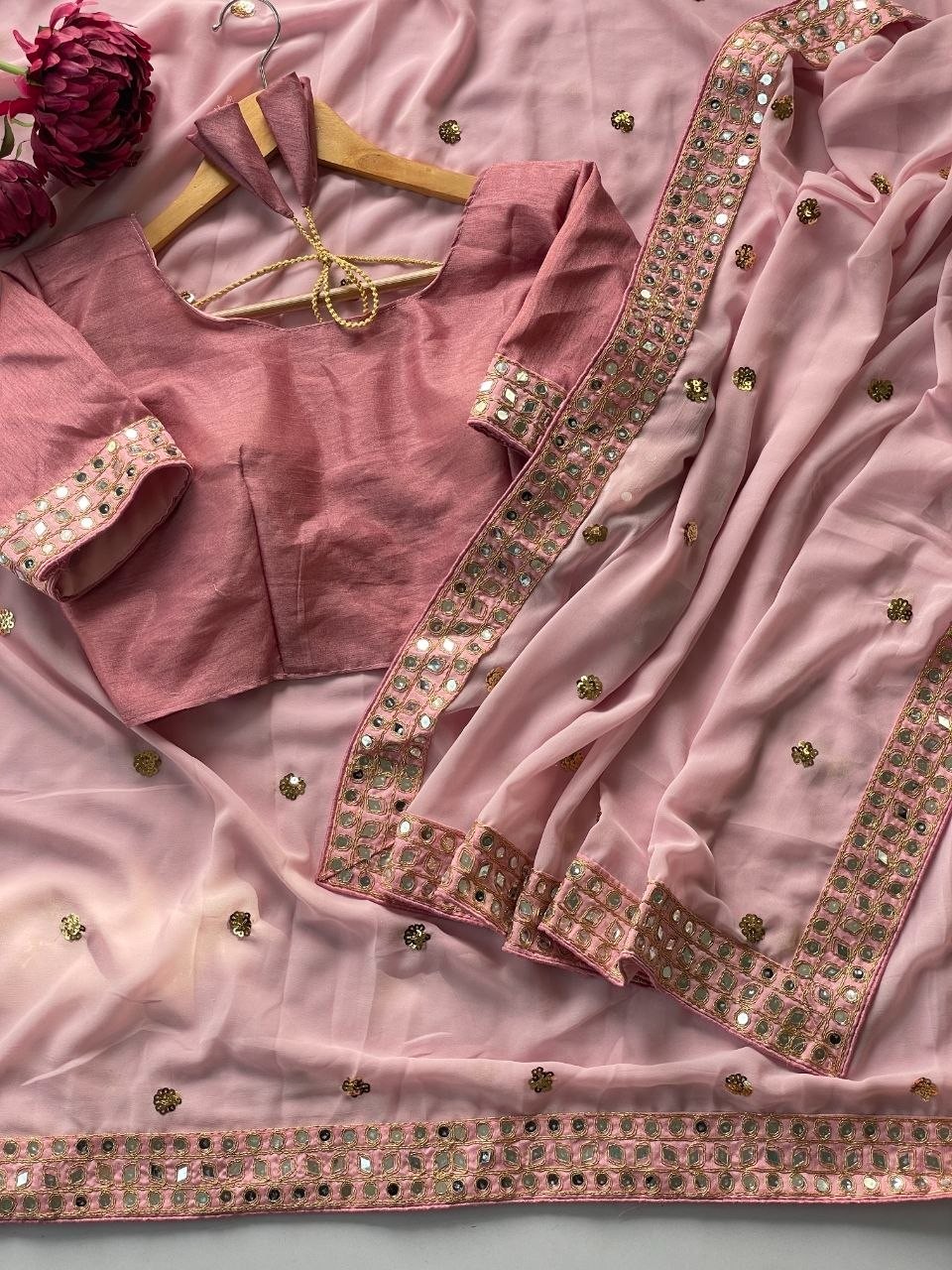 Bollywood Sequin Saree Georgette Heavy Party Wear Wedding Banglori Silk Blouse