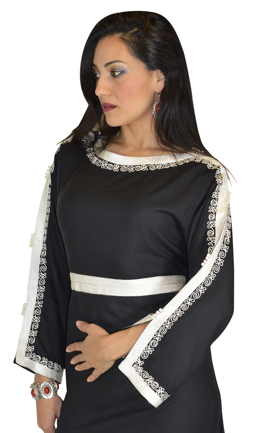 Moroccan Handmade Caftan Tunic Short Black Cocktail Dress Vintage Evening wear