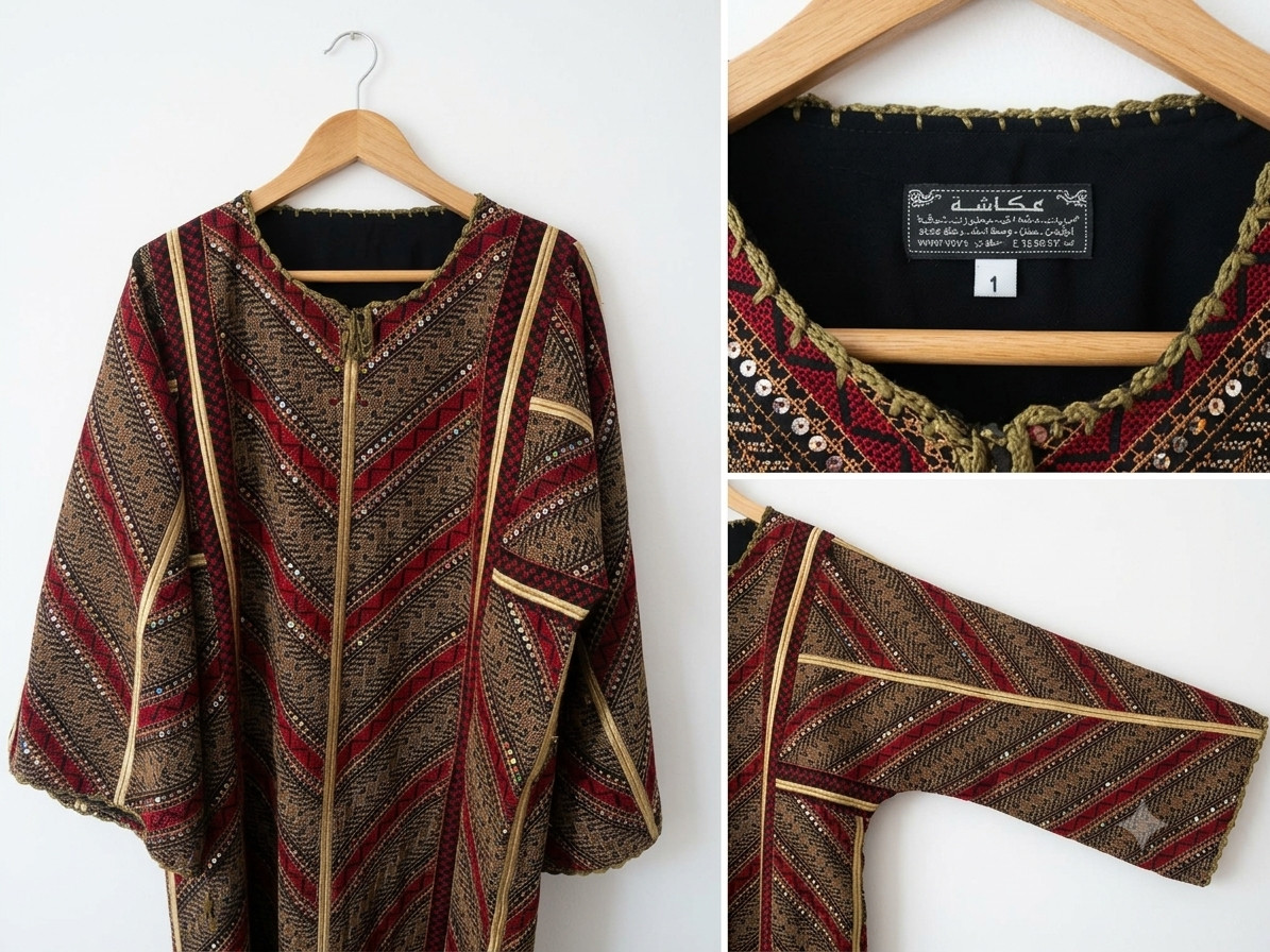 Vintage Hand-Embroidered Jordanian Palestinian Thobe Kaftan Traditional Dress