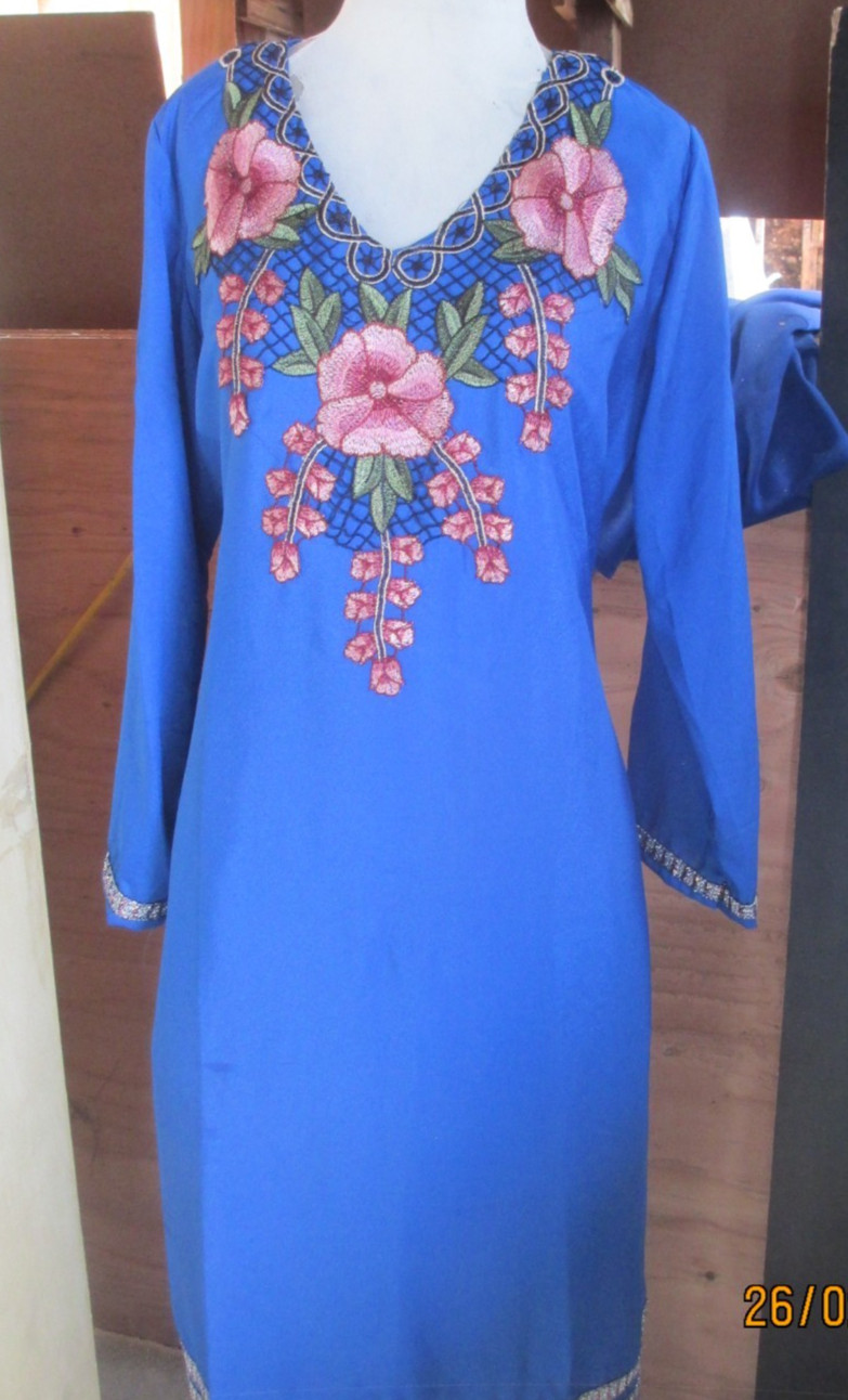 beautiful flower embroidery polyzoa pant kameez material chiffon Size XL 44