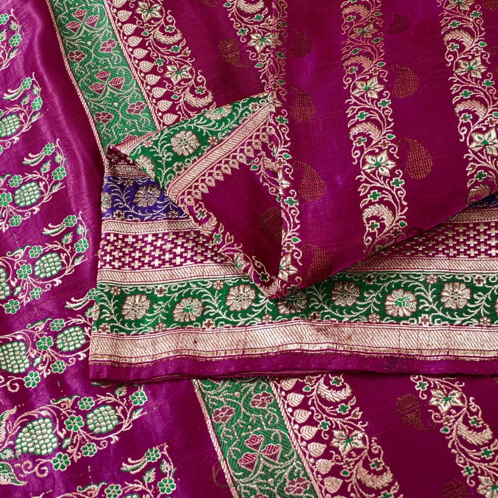 Sanskriti Vintage Pink Pure Satin Sarees Zari Hand Woven Brocade Banarasi Fabric