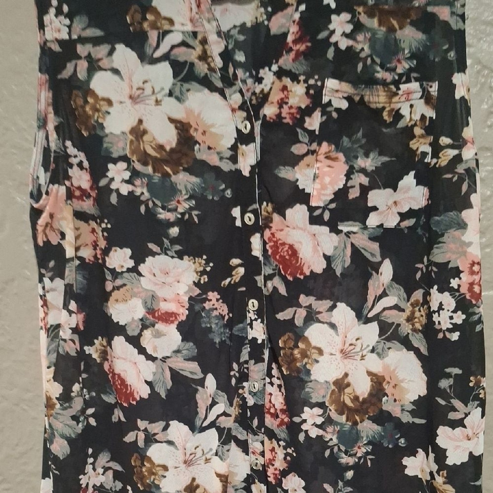 Siren Lily Wome’s Pink and Orange Sleeveless Blouse Notched Collar Size XL