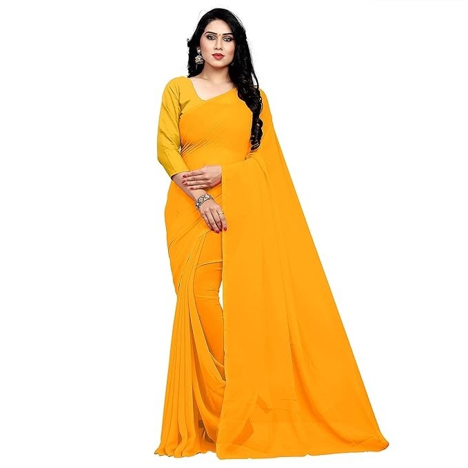 Sidhidata Women’s Georgette Saree With Unstitched Blouse Piece Gold Pack Of 1