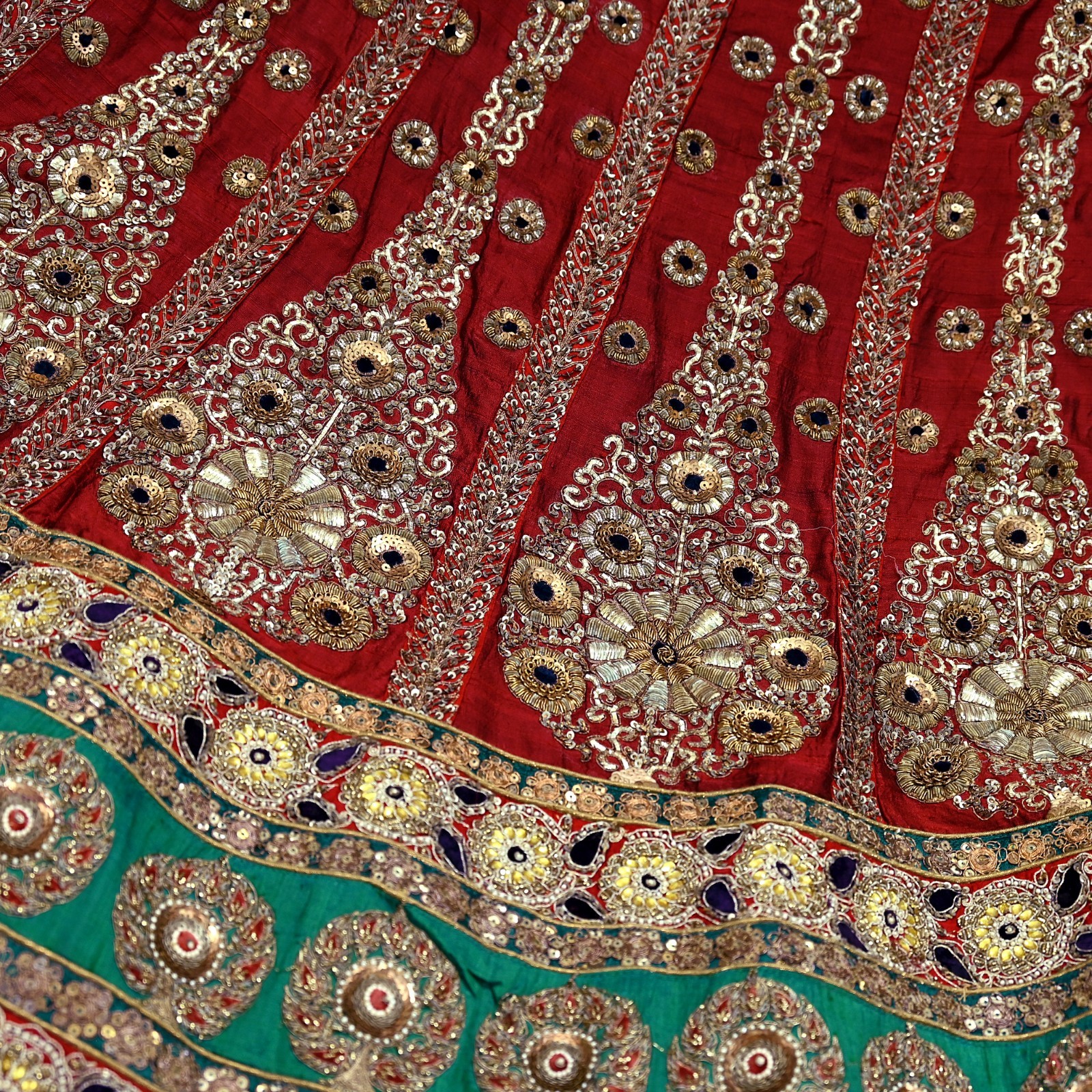 Vintage Heavy Maroon chanderi Silk Hand Embroidered Skirt By Designer Sabyasachi