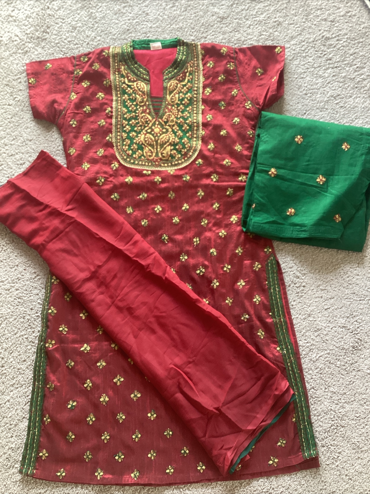 Pakistani Indian Designer Shalwar Kameez Bust 37inch Maroon Green