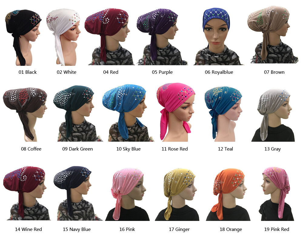 Women HIjab Inner Caps Ramadan Rhinestone Arab Muslim Hijab Islamic Amira Hats