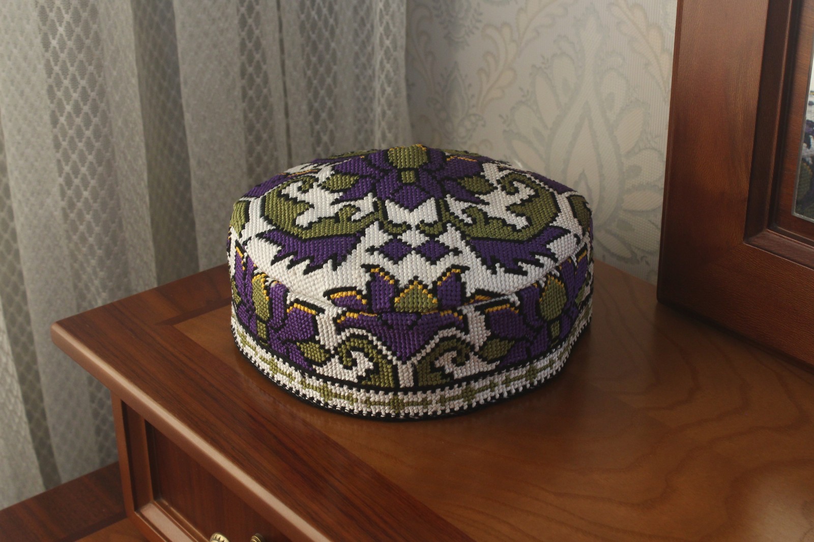 Uzbek Embroidered Skull-cap 23.6″/60cm Traditional Kufi Hat Ethnic Doppa Unisex